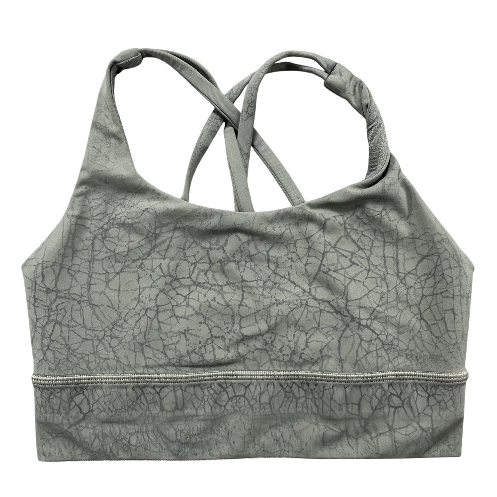 Lululemon Bra Womens 4 Green Crackle Print Strappy Crossback Sports Bra Yoga Gym